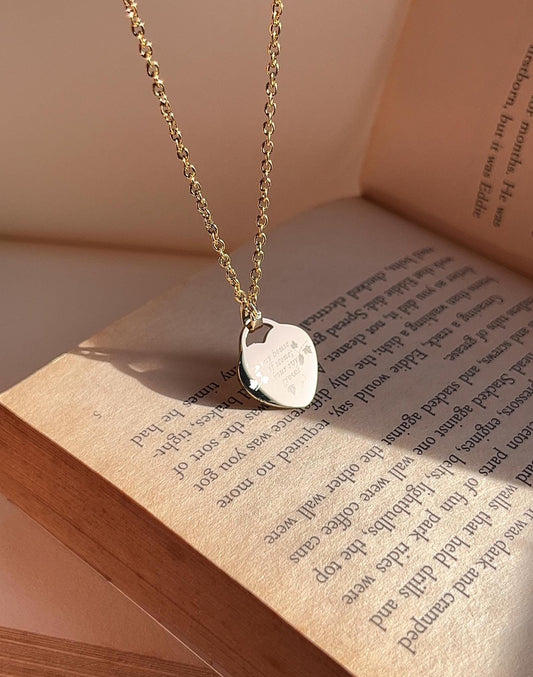 I’m Covered In You - Engraved Heart Necklace: Ivy Design, Stainless Steel Pendant