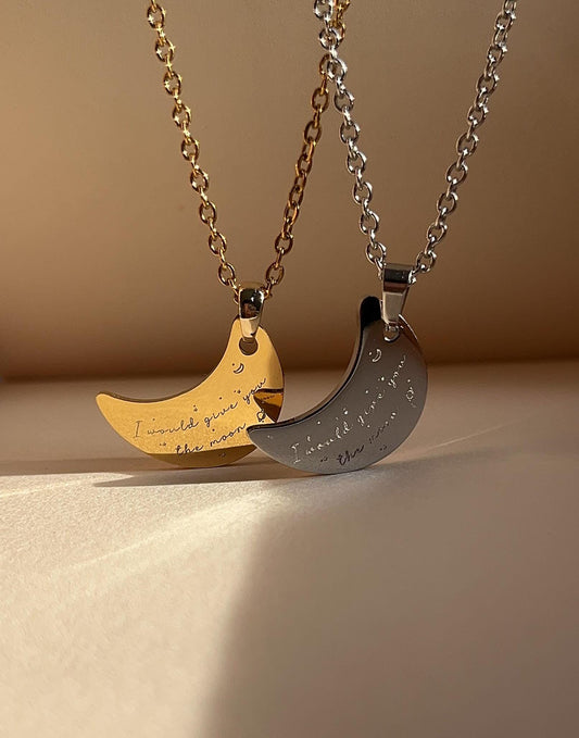 Engraved Moon Pendant Necklace: I Would Give You The Moon - Stainless Steel