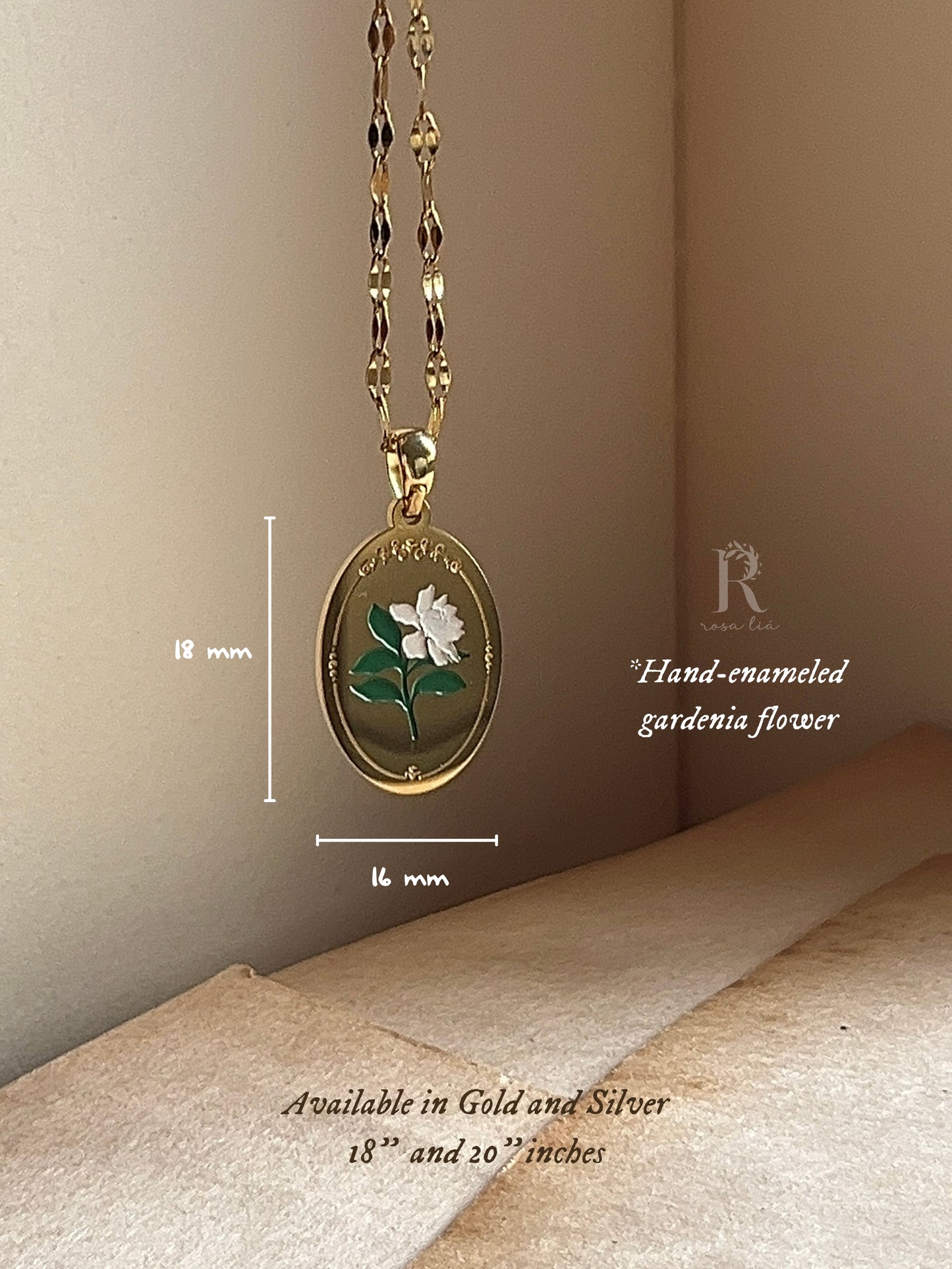 This Was All For You | Oval Pendant Necklace | Gardenia Flower, Stainless Steel