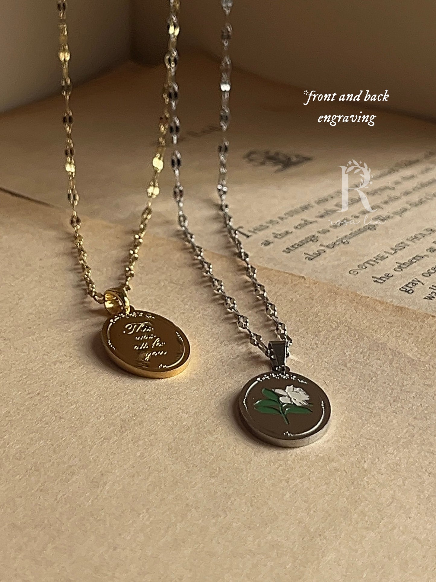 This Was All For You | Oval Pendant Necklace | Gardenia Flower, Stainless Steel