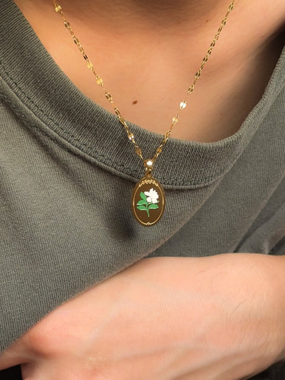 This Was All For You | Oval Pendant Necklace | Gardenia Flower, Stainless Steel