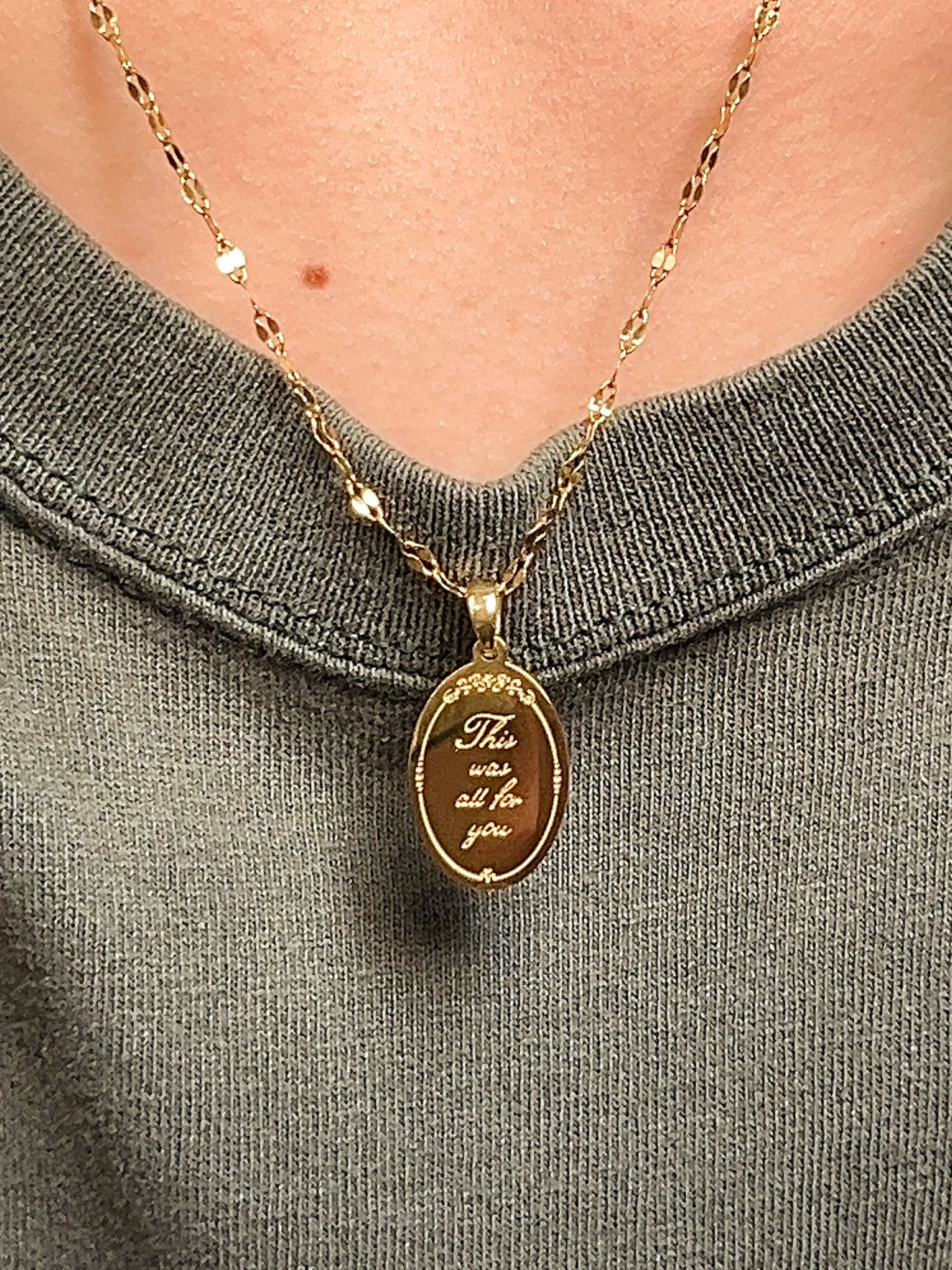 This Was All For You | Oval Pendant Necklace | Gardenia Flower, Stainless Steel