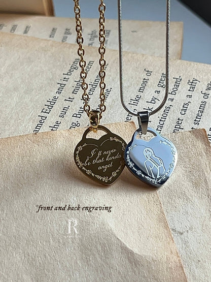 'll Never Be That Kinda Angel | Engraved Heart Pendant | Stainless Steel Necklace