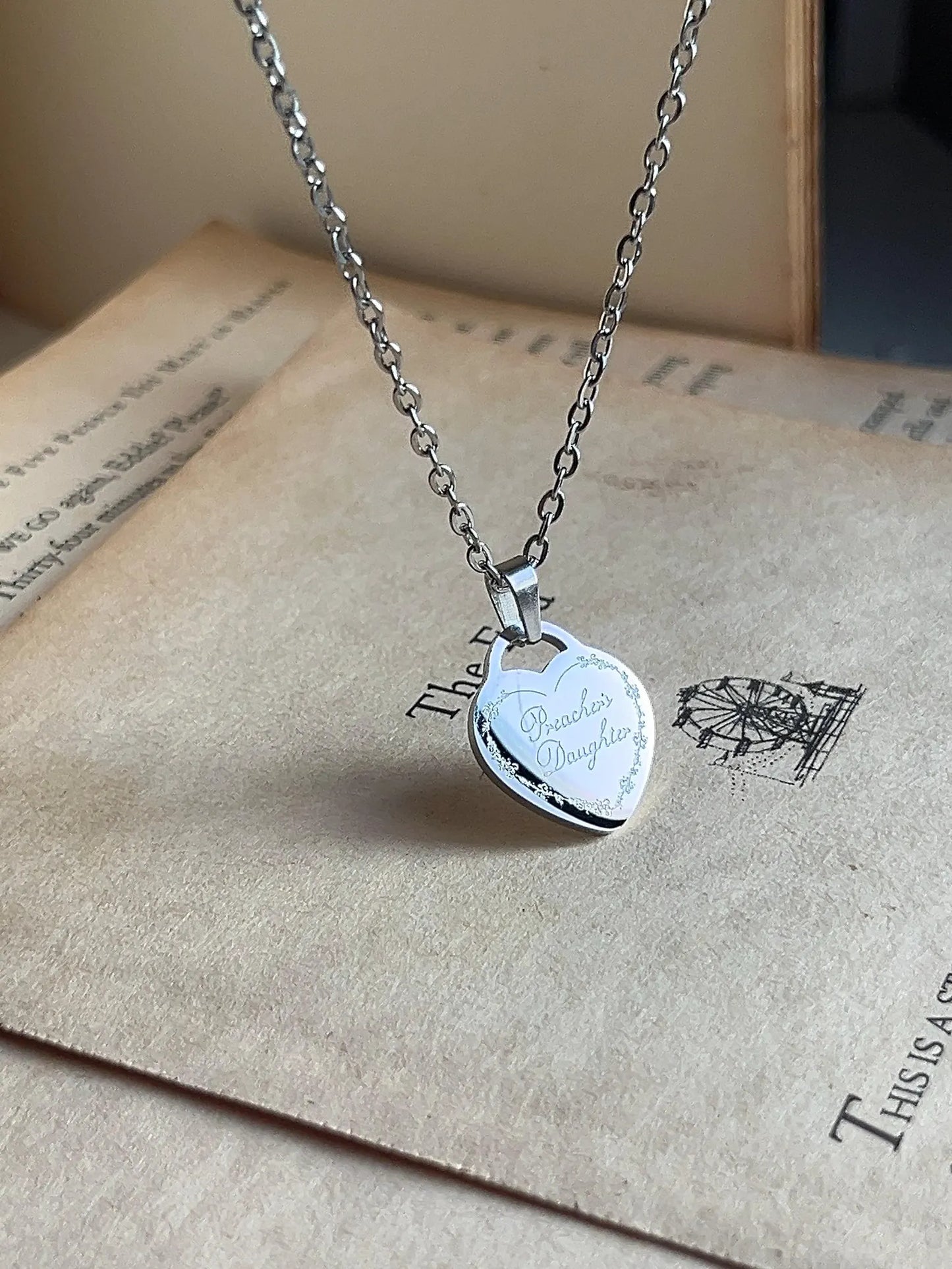 Preacher's Daughter | Engraved Heart Pendant | Stainless Steel Necklace