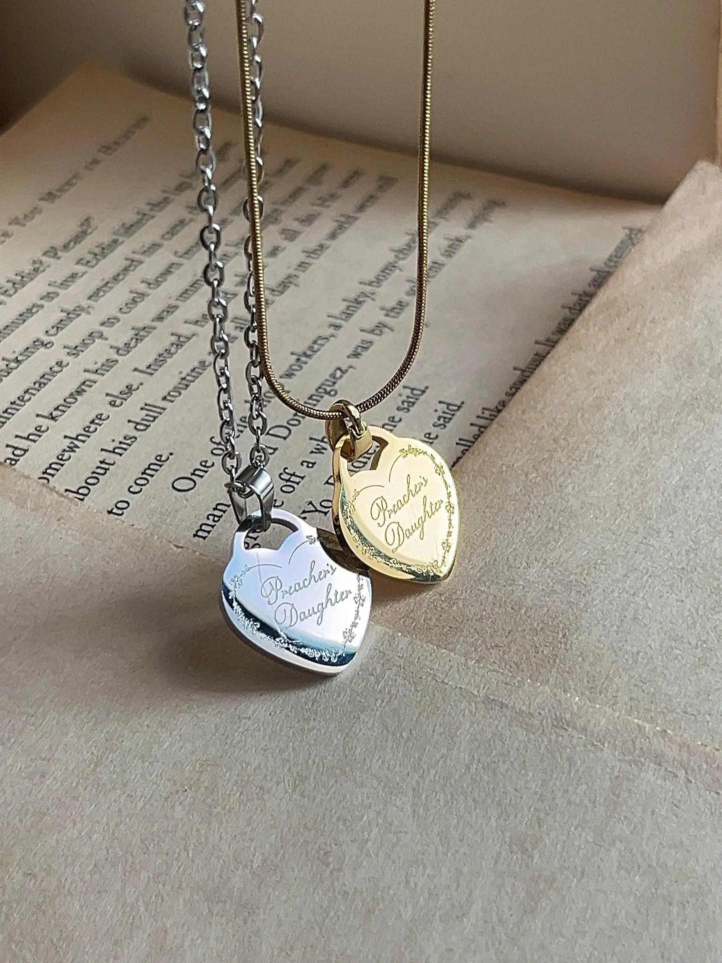 Preacher's Daughter | Engraved Heart Pendant | Stainless Steel Necklace