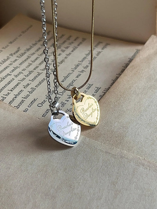 Preacher's Daughter | Engraved Heart Pendant | Stainless Steel Necklace