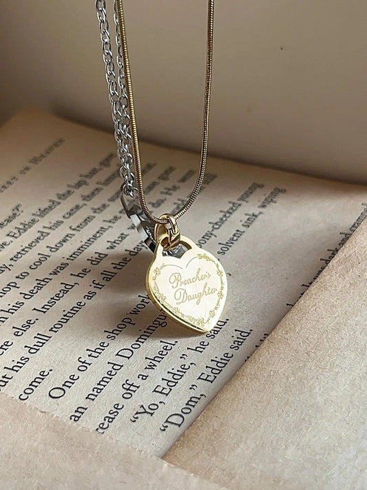 Preacher's Daughter | Engraved Heart Pendant | Stainless Steel Necklace