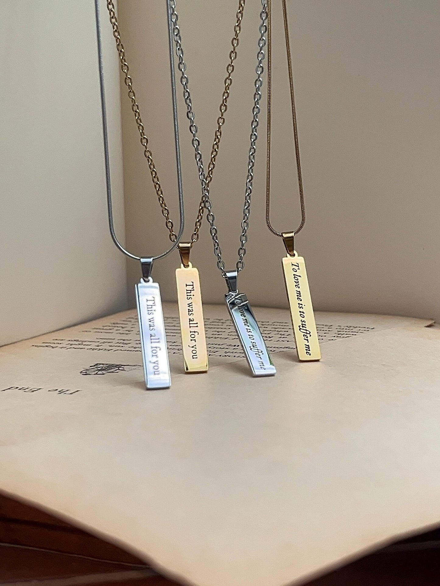 This Was All For You | Rectangle Engraved Pendant Necklace | Stainless Steel