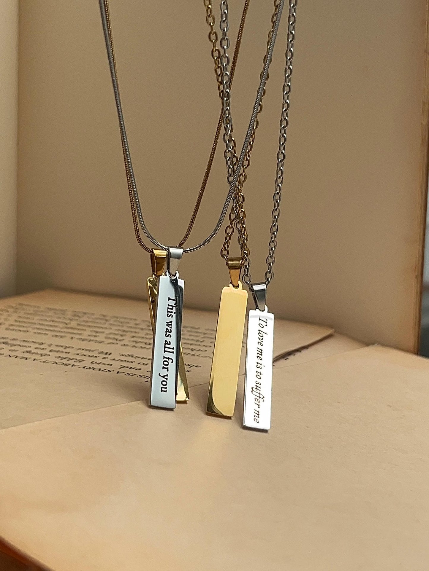 To Love Me Is To Suffer Me | Rectangle Engraved Pendant Necklace | Stainless Steel