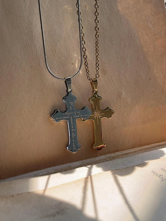 If It's Meant To Be | Cross Pendant | Sun Bleached Flies Lyrics Back To Back Engraved - by Rosa Lia
