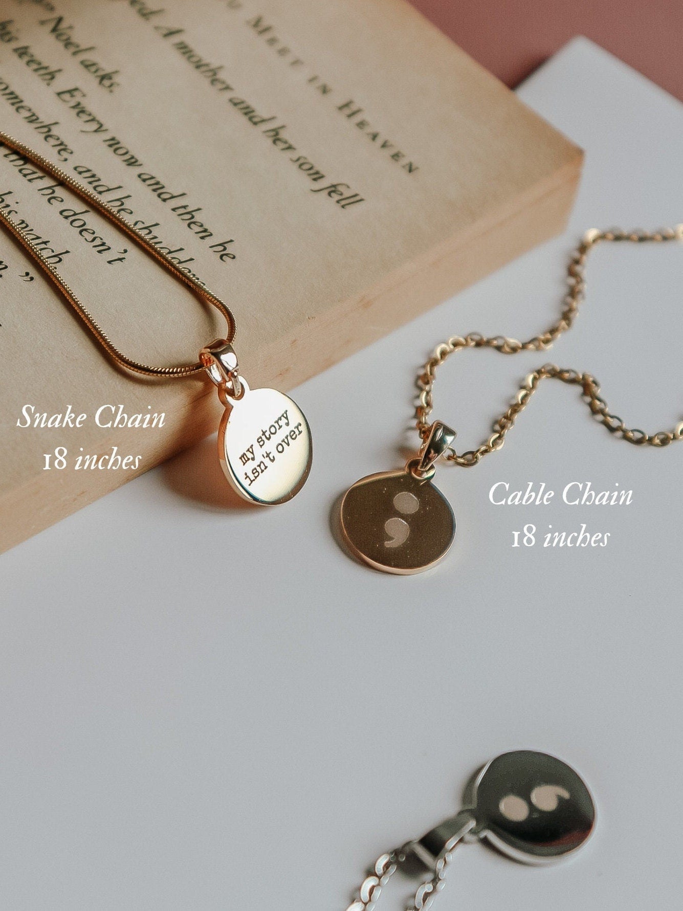 Hope - Semi Colon | Back To Back Engraved Necklace - Rosa Lia