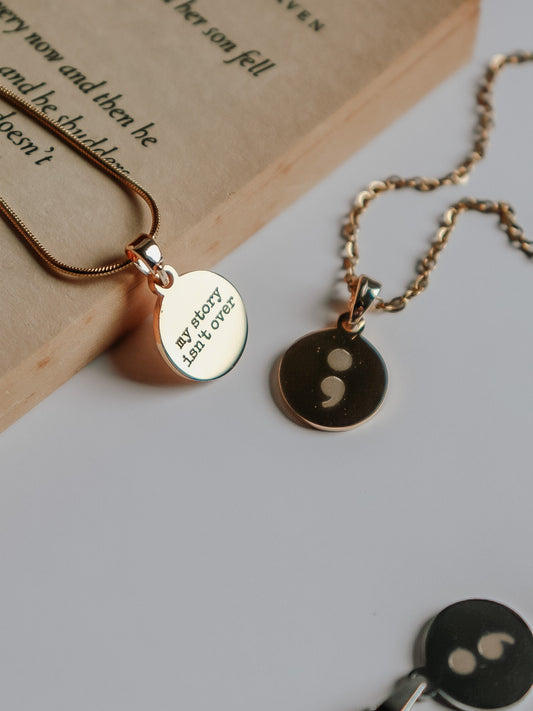 Hope - Semi Colon | Back To Back Engraved Necklace - Rosa Lia