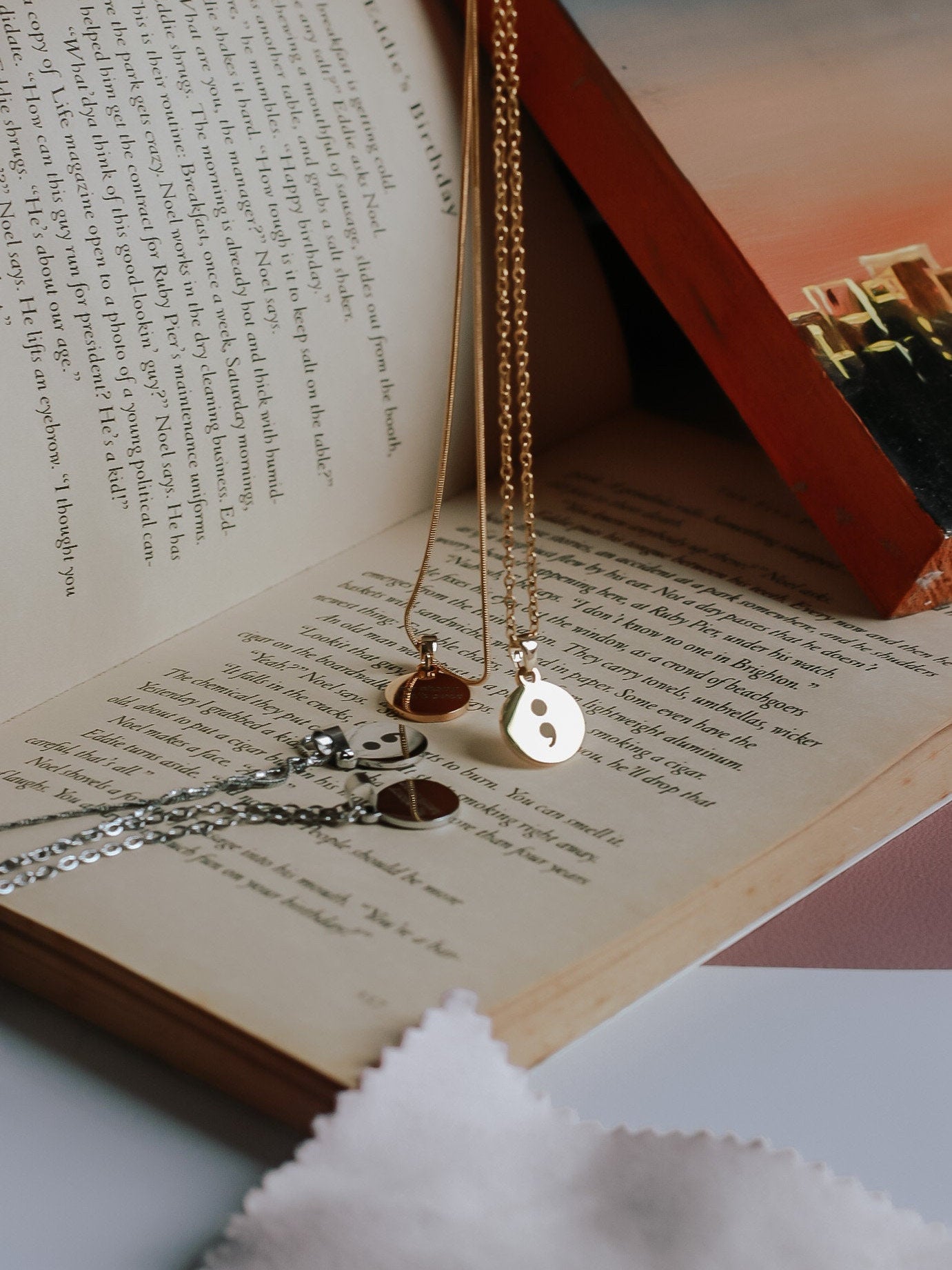 Hope - Semi Colon | Back To Back Engraved Necklace - Rosa Lia