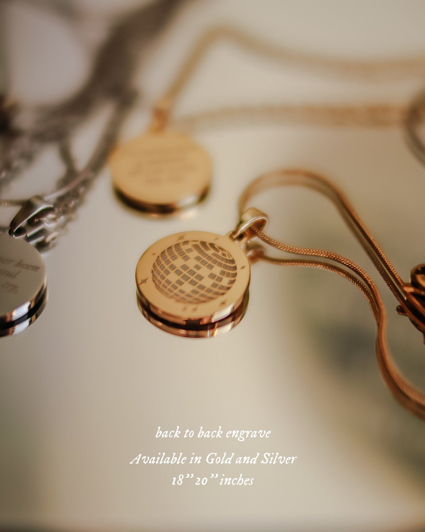 Shining Mirrorball Necklace - back to back engrave - Rosa Lia