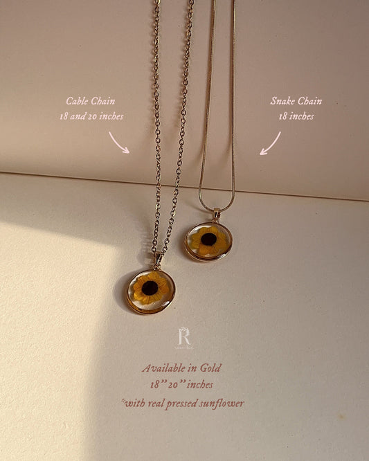 Solana - Made With Dried Sunflower Petals - Resin Necklace by Rosa Lia