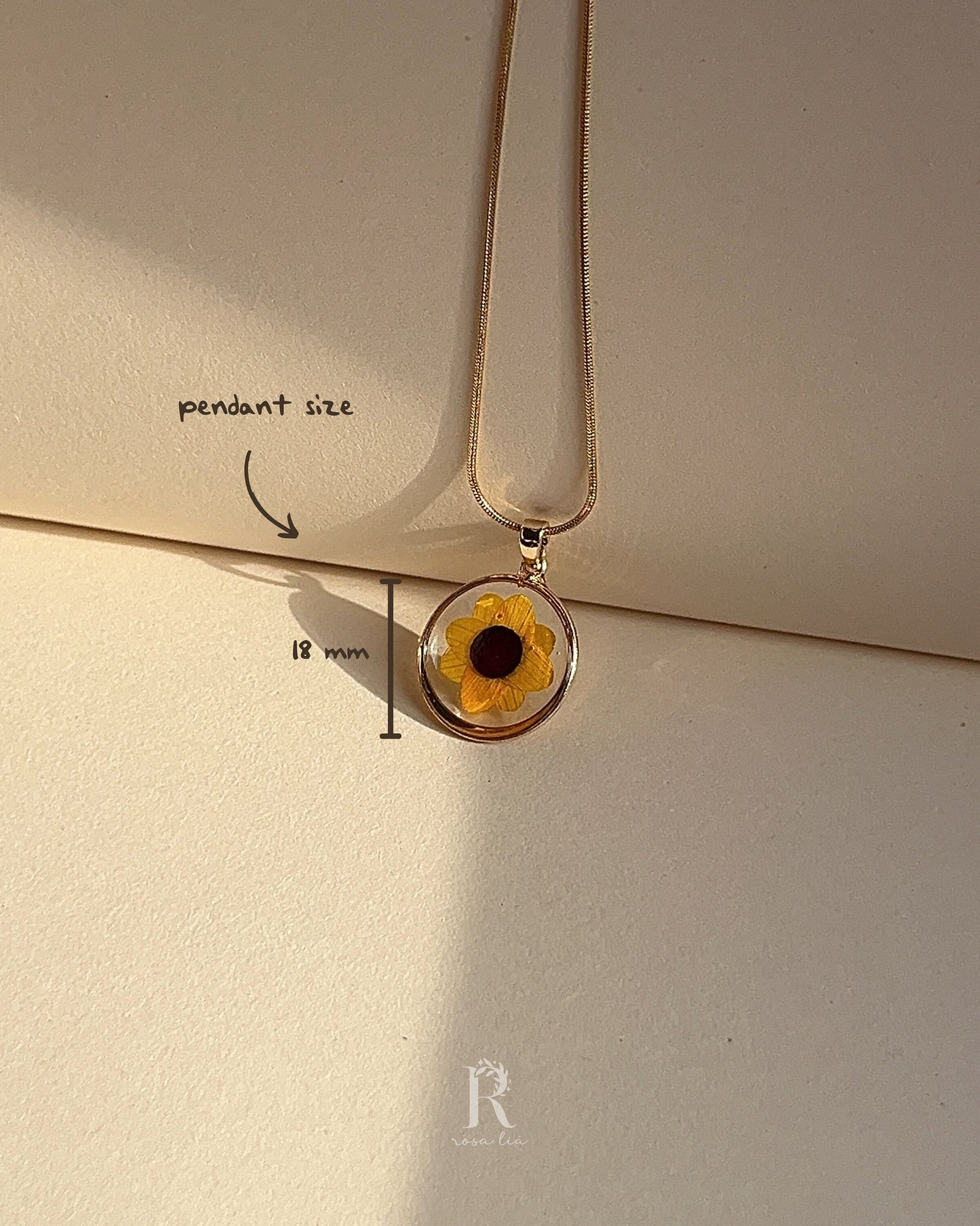 Solana - Made With Dried Sunflower Petals - Resin Necklace by Rosa Lia
