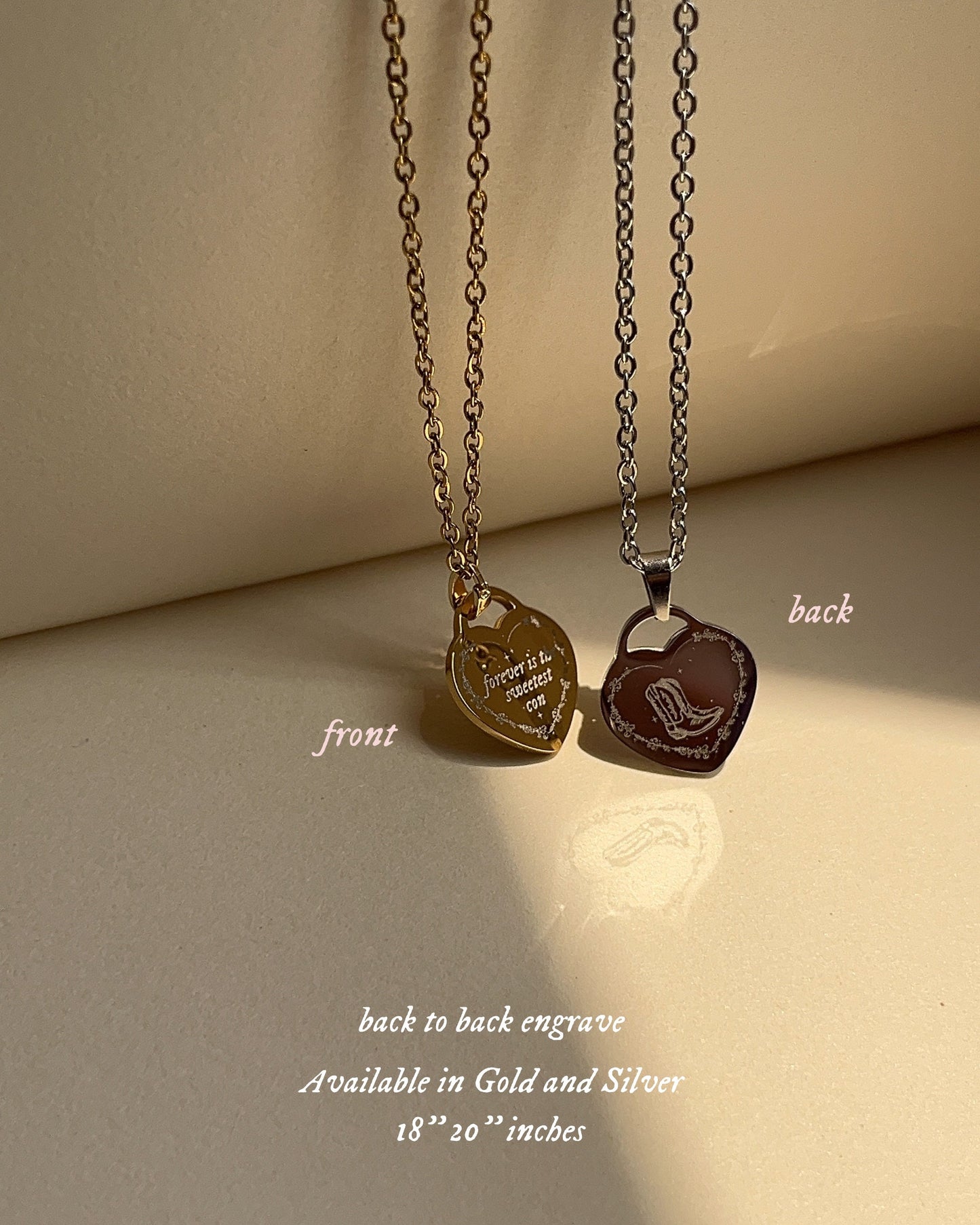Cowboy Boots Heart Pendant Necklace: Engraved Stainless Steel Double Charm