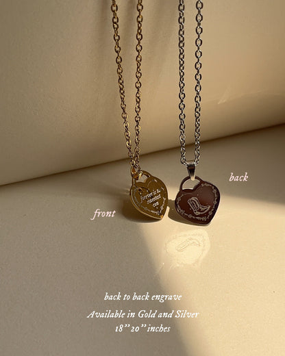 Cowboy Boots Heart Pendant Necklace: Engraved Stainless Steel Double Charm