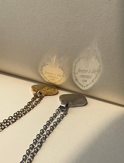 Cowboy Boots Heart Pendant Necklace: Engraved Stainless Steel Double Charm