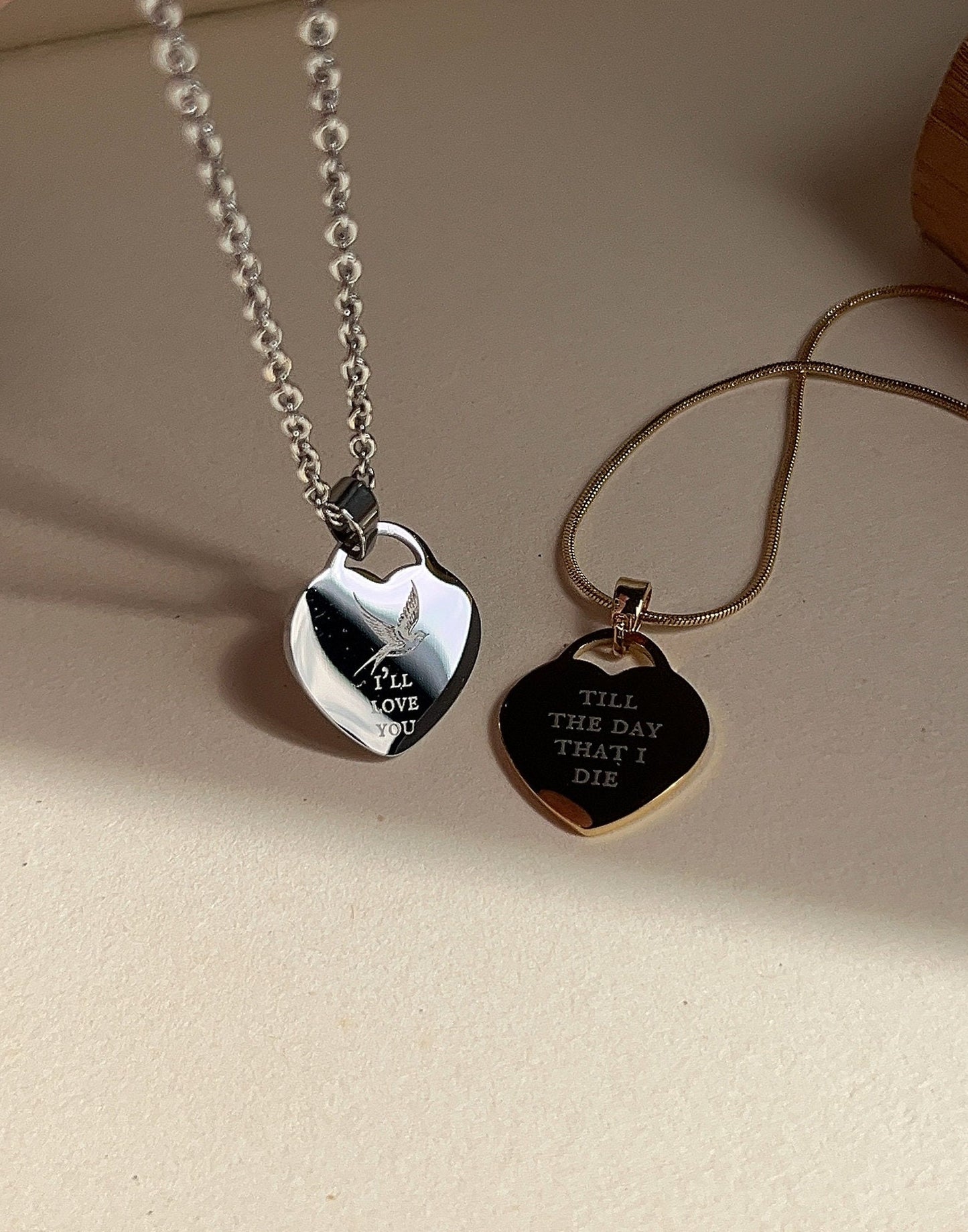 Engraved Heart Necklace: Stainless Steel - Birds Of A Feather - Billie Inspired
