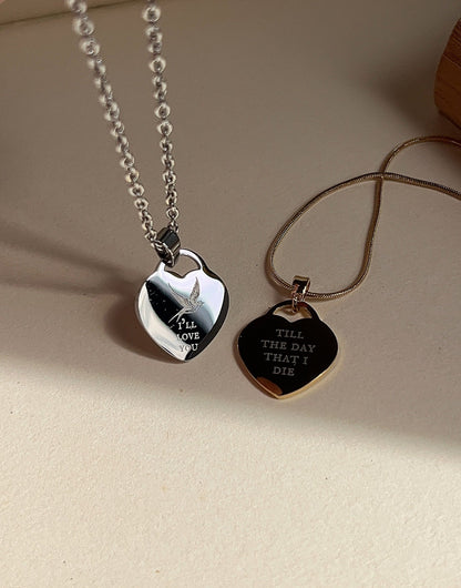 Engraved Heart Necklace: Stainless Steel - Birds Of A Feather - Billie Inspired