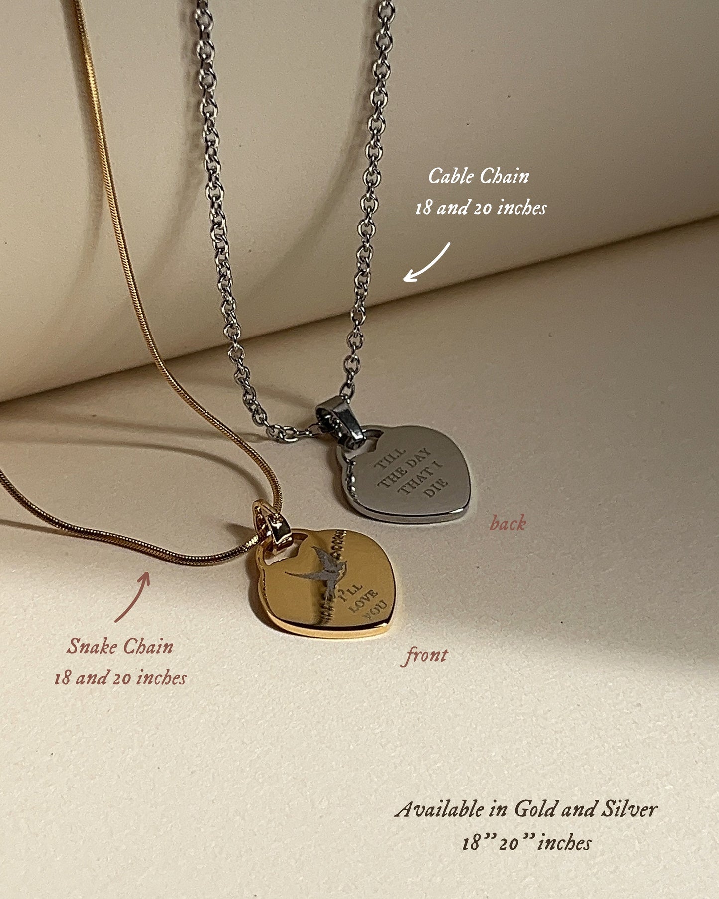 Engraved Heart Necklace: Stainless Steel - Birds Of A Feather - Billie Inspired