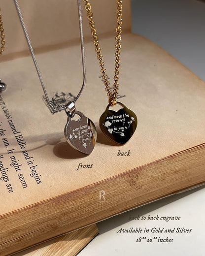 I’m Covered In You -  Engraved Heart Necklace: Ivy Design, Stainless Steel Pendant