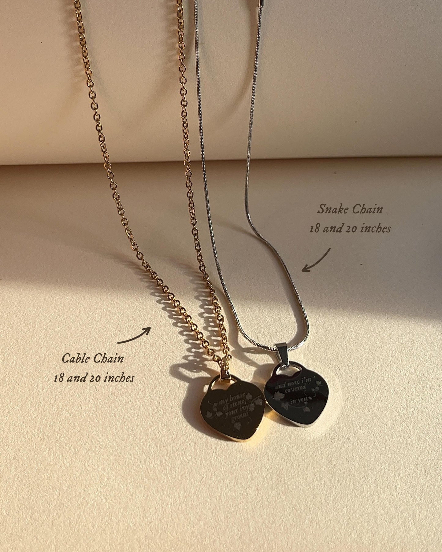 I’m Covered In You -  Engraved Heart Necklace: Ivy Design, Stainless Steel Pendant