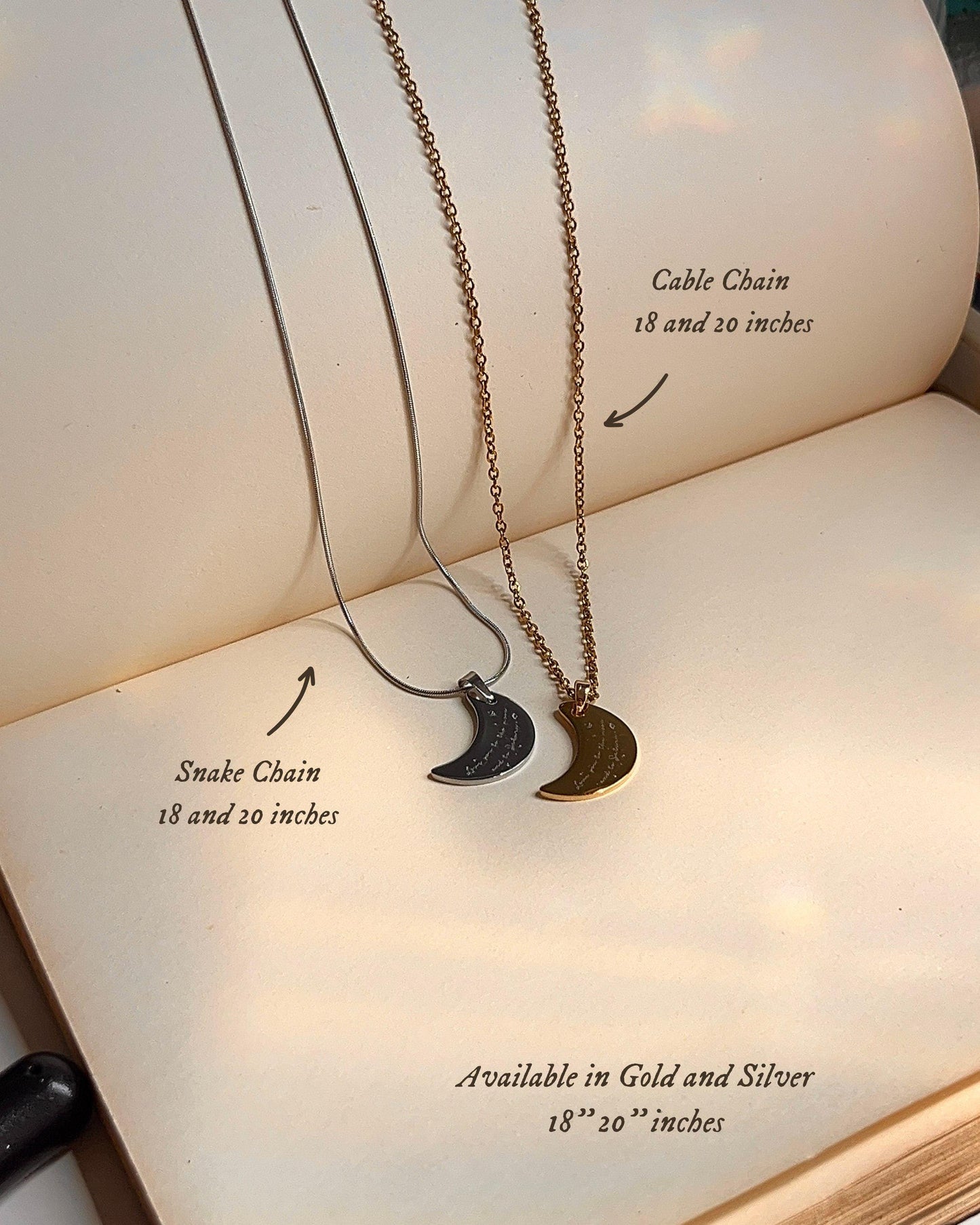 Engraved Moon Pendant Necklace: I Would Give You The Moon - Stainless Steel