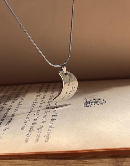 Love You To The Moon And To Saturn - Engraved Pendant Necklace: Stainless Steel