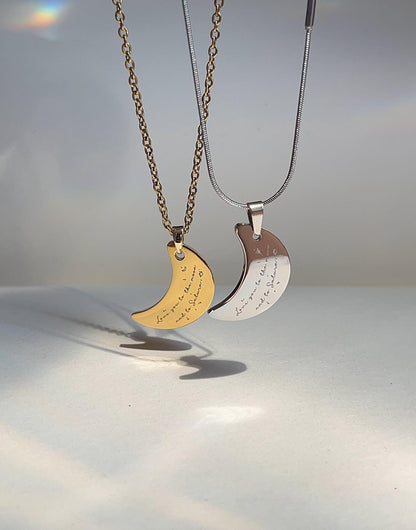 Love You To The Moon And To Saturn - Engraved Pendant Necklace: Stainless Steel
