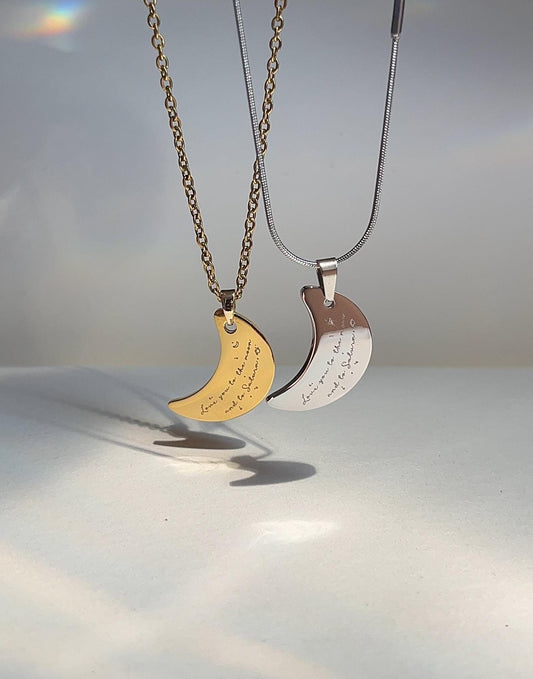 Love You To The Moon And To Saturn - Engraved Pendant Necklace: Stainless Steel