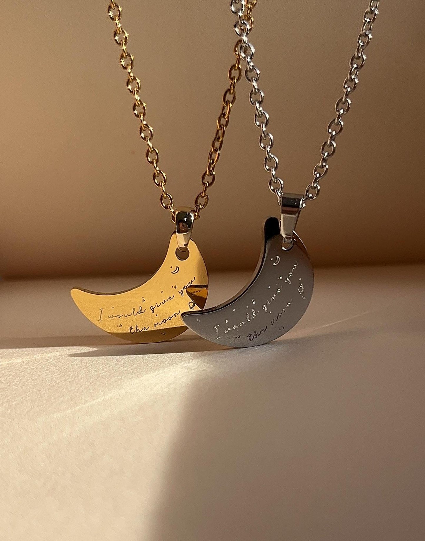 Engraved Moon Pendant Necklace: I Would Give You The Moon - Stainless Steel