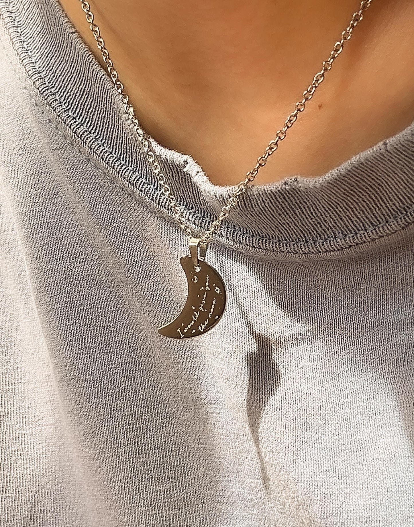 Love You To The Moon And To Saturn - Engraved Pendant Necklace: Stainless Steel