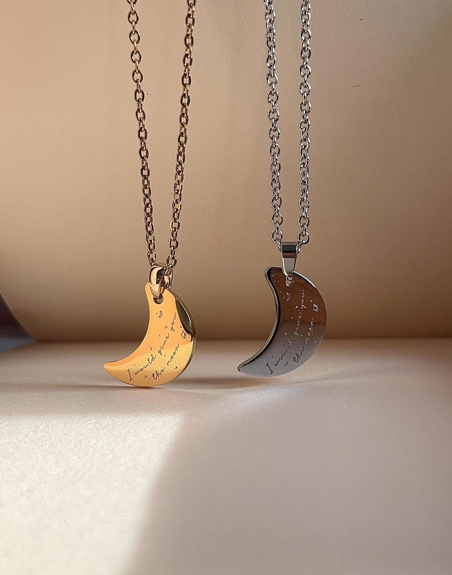 Engraved Moon Pendant Necklace: I Would Give You The Moon - Stainless Steel
