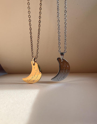 Engraved Moon Pendant Necklace: I Would Give You The Moon - Stainless Steel