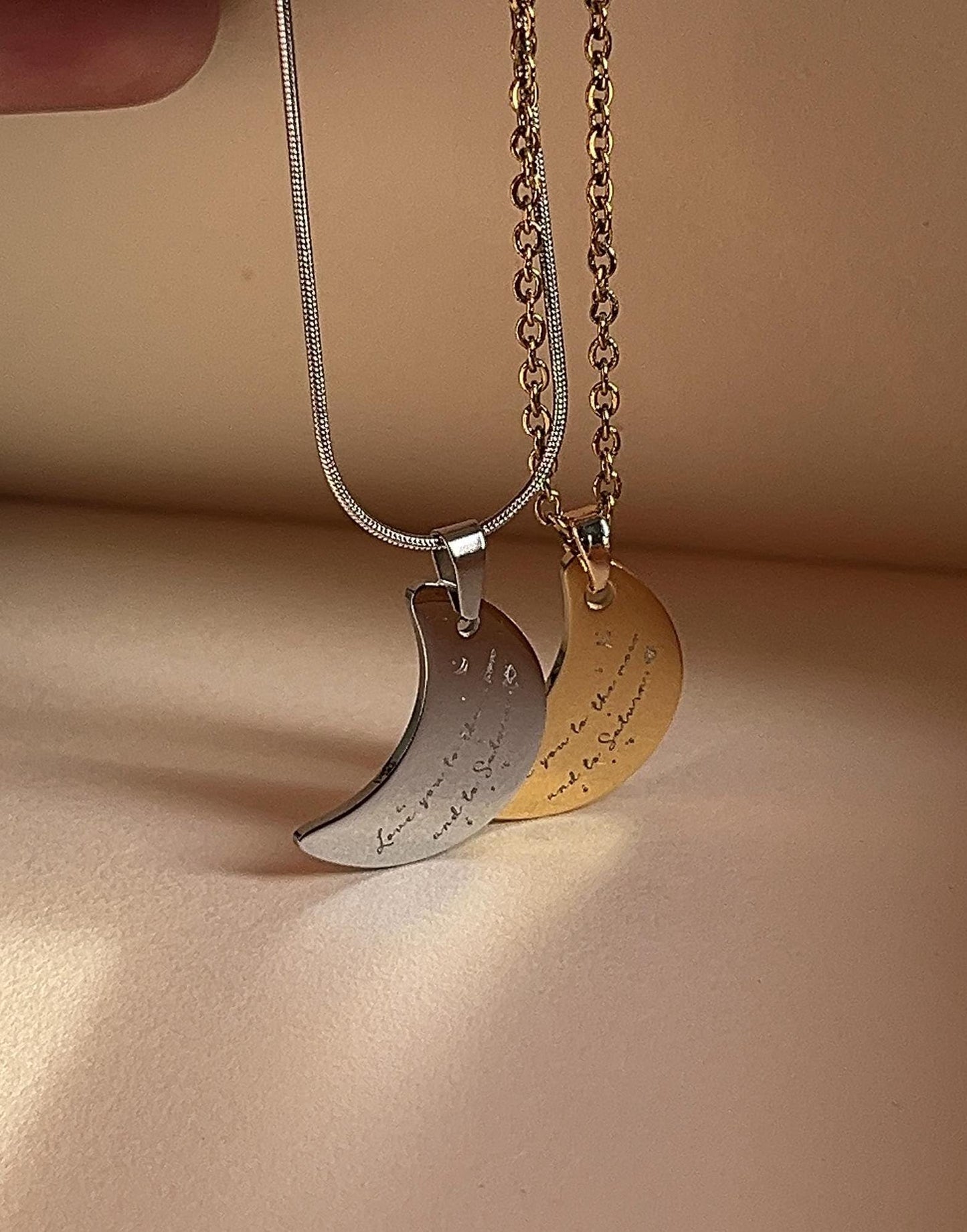 Love You To The Moon And To Saturn - Engraved Pendant Necklace: Stainless Steel