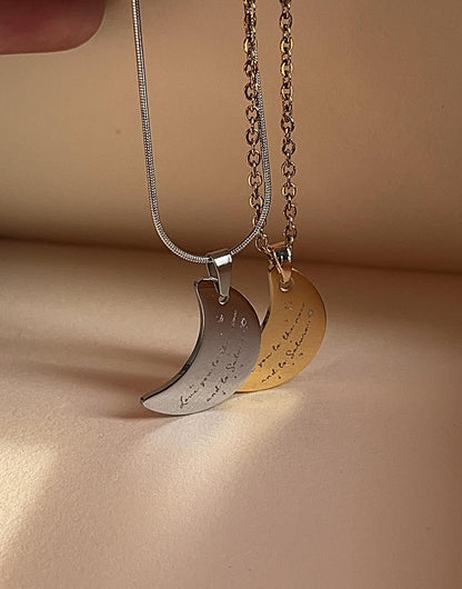 Love You To The Moon And To Saturn - Engraved Pendant Necklace: Stainless Steel