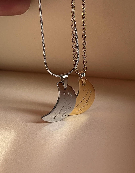 Love You To The Moon And To Saturn - Engraved Pendant Necklace: Stainless Steel