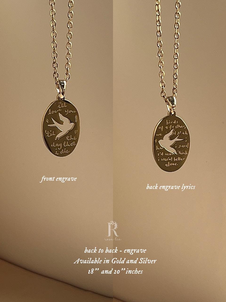 Birds of A Feather Engraved Necklace: Stainless Steel Billie Inspired Pendant