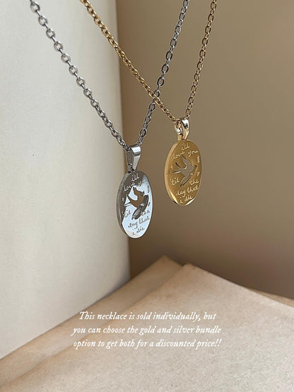 Birds of A Feather Engraved Necklace: Stainless Steel Billie Inspired Pendant