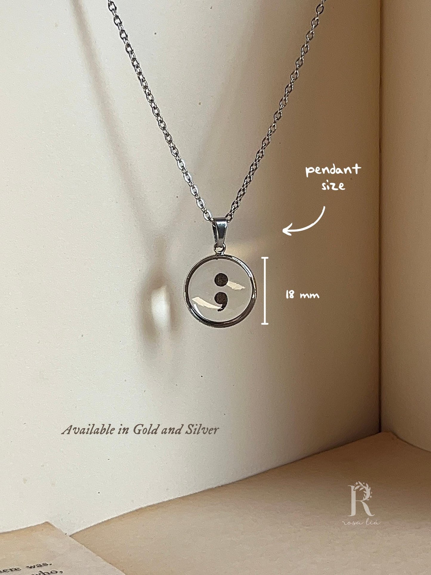 Hope - Semi Colon Necklace - Resin Necklace by Rosa Lia