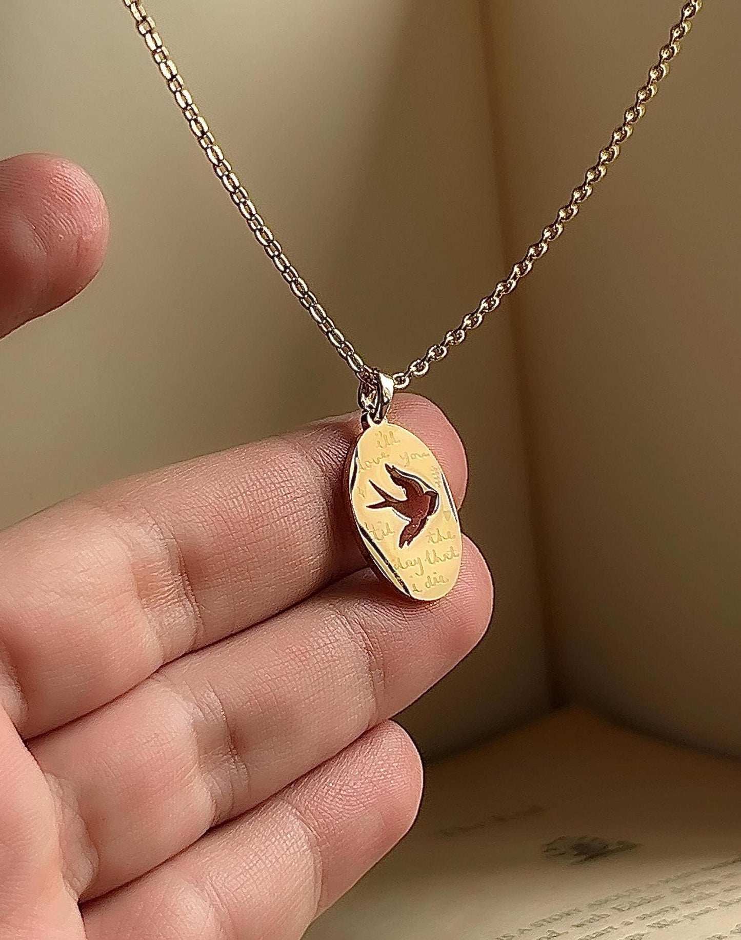 Birds of A Feather Engraved Necklace: Stainless Steel Billie Inspired Pendant
