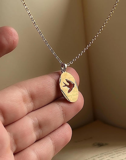 Birds of A Feather Engraved Necklace: Stainless Steel Billie Inspired Pendant