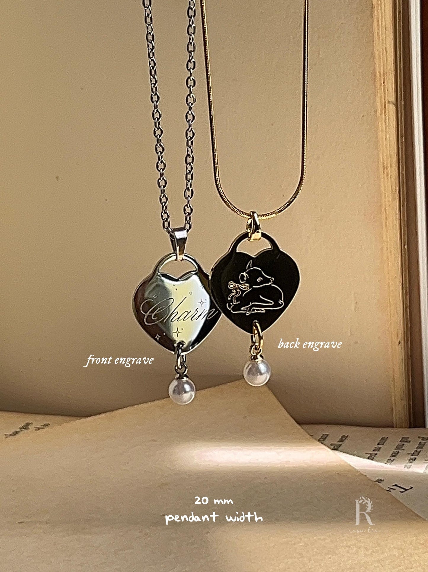 Charm | Heart Shaped with Pearl - Clairo Inspired Necklace - by Rosa Lia