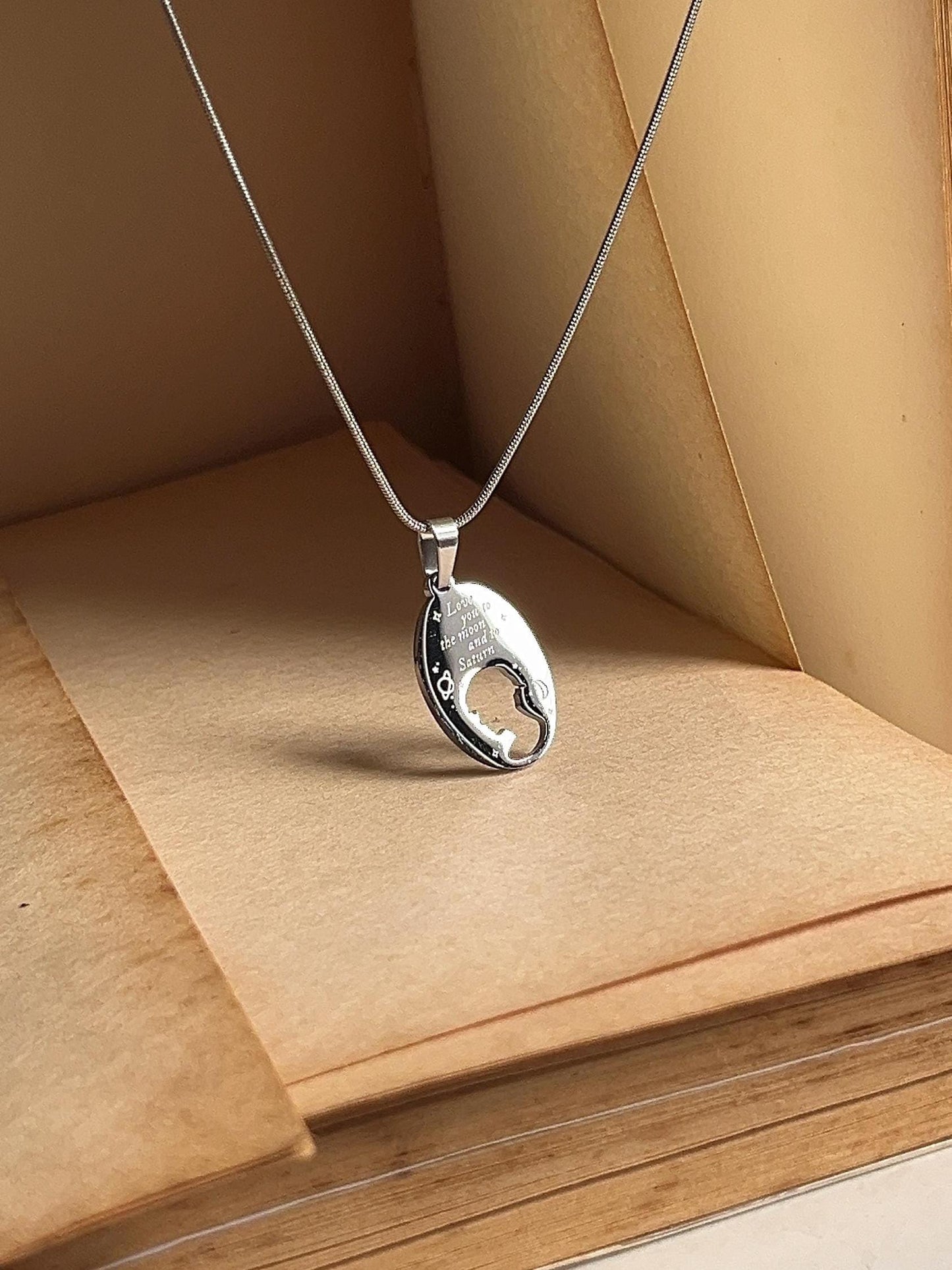 Love You To The Moon And Saturn Necklace: Stainless Steel Seven Inspired