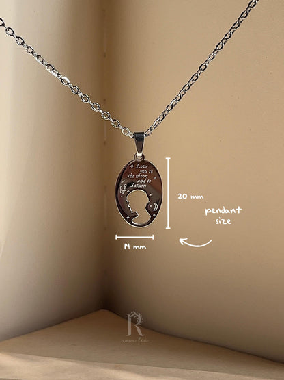 Love You To The Moon And Saturn Necklace: Stainless Steel Seven Inspired