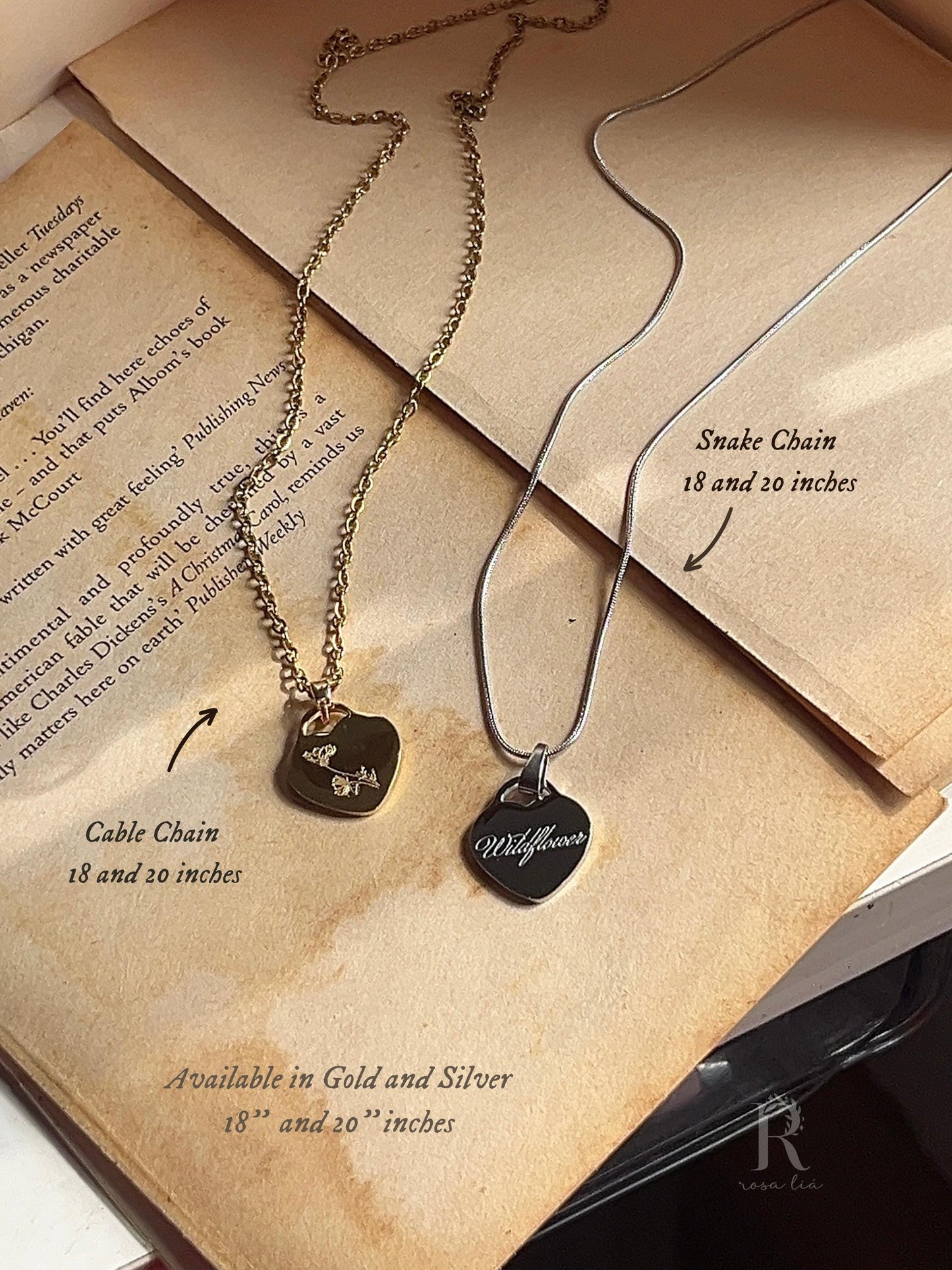 Wildflower Engraved Necklace: Stainless Steel Billie Inspired Jewelry