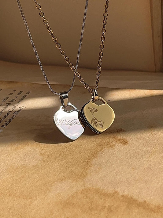 Wildflower Engraved Necklace: Stainless Steel Billie Inspired Jewelry