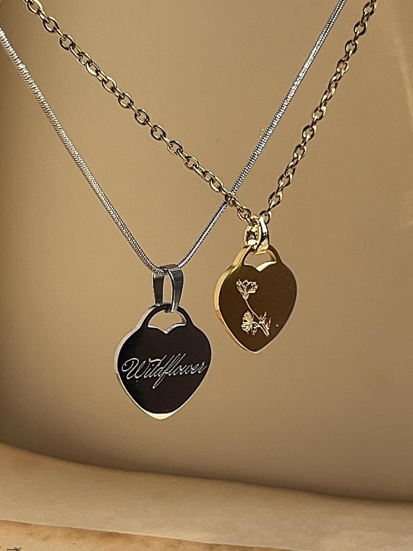 Wildflower Engraved Necklace: Stainless Steel Billie Inspired Jewelry